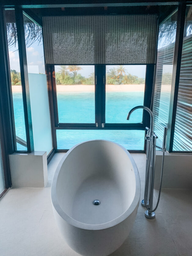 Maldives Travel Guide: View from the overwater bungalow bathtub