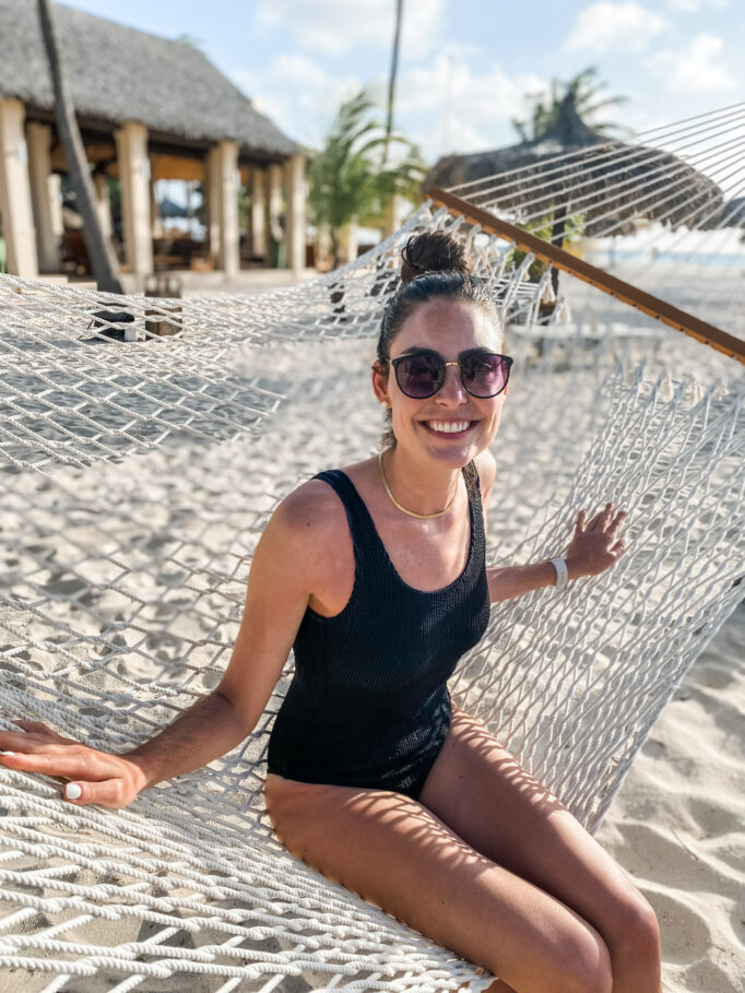 Visiting Aruba: Lindsey in hammock at Manchebo Beach Resort