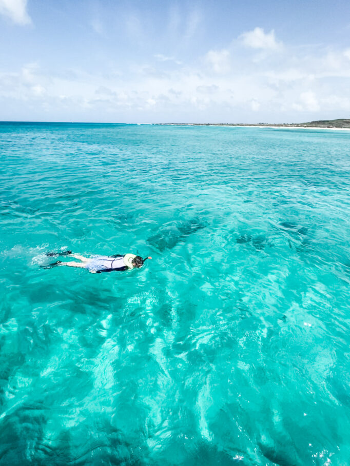 Visiting Aruba: Jon snorkeling in Caribbean Sea