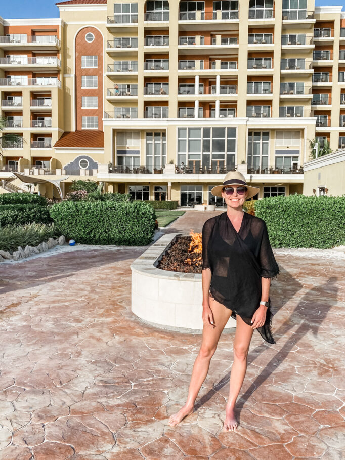 Visiting Aruba: Lindsey in front of the Ritz Carlton Aruba